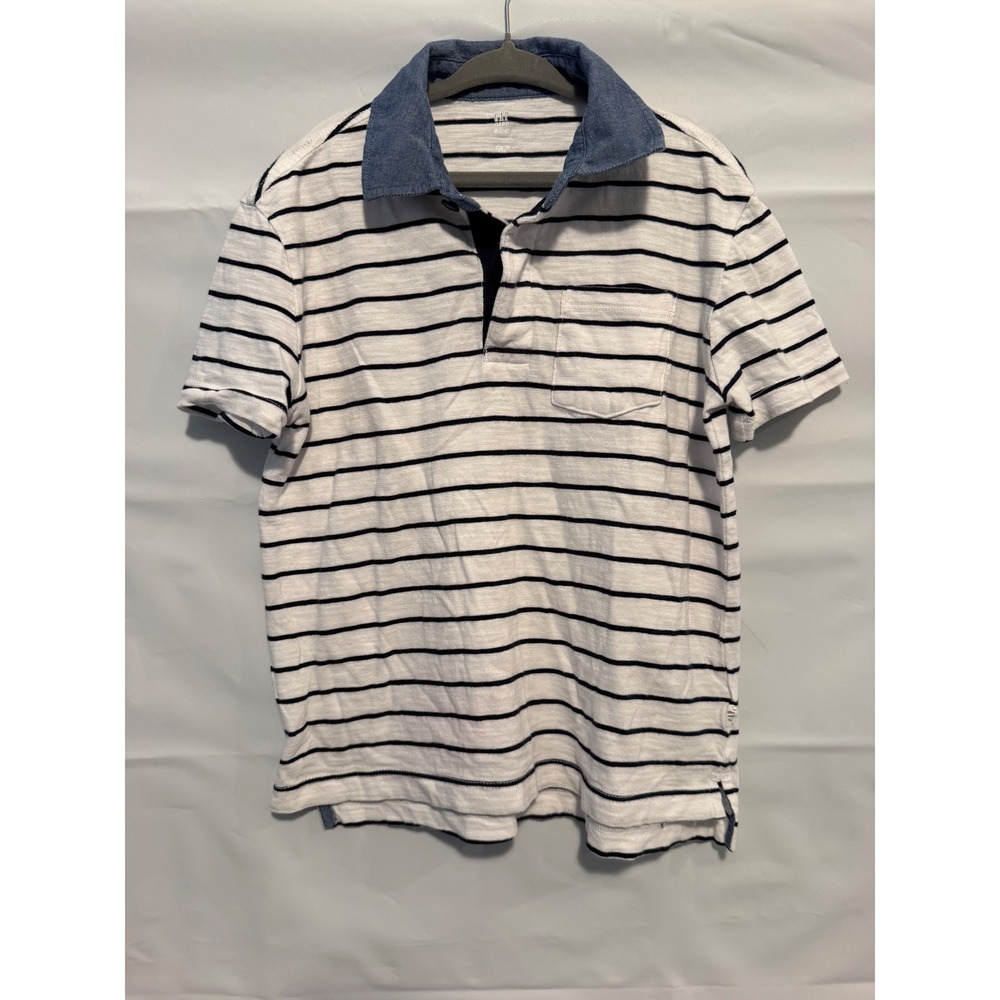 Gap Kids girls Navy White Striped Polo Shirt Denim Collar Size S 6-7 Cotton